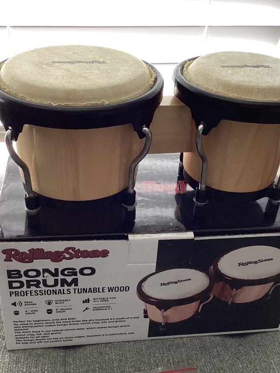 the Rolling Stones Other - Rolling Stone Beginners Bongo Drum Set Tunable Wood 2 Diff Size Drums W/ Wrench